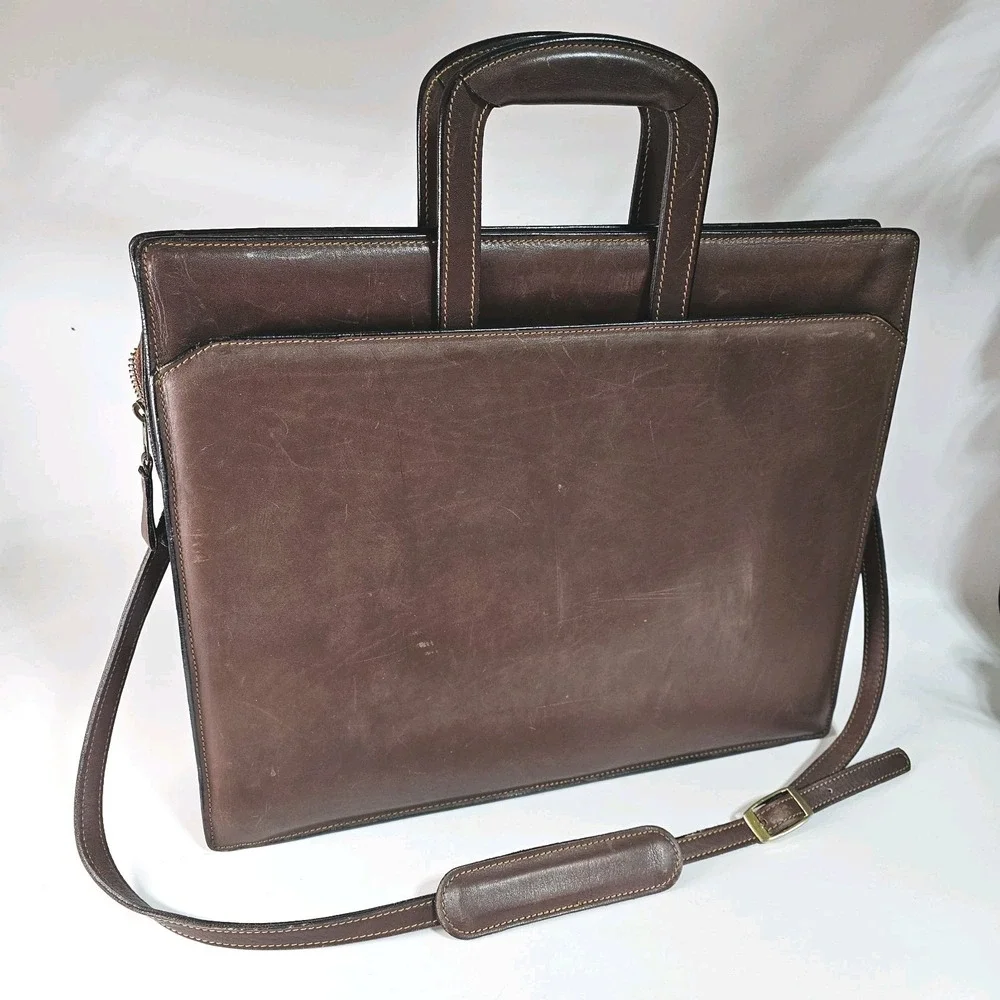 Joseph Daniel Belting Leather Briefcase Single Gusset Retractable Handles USA
